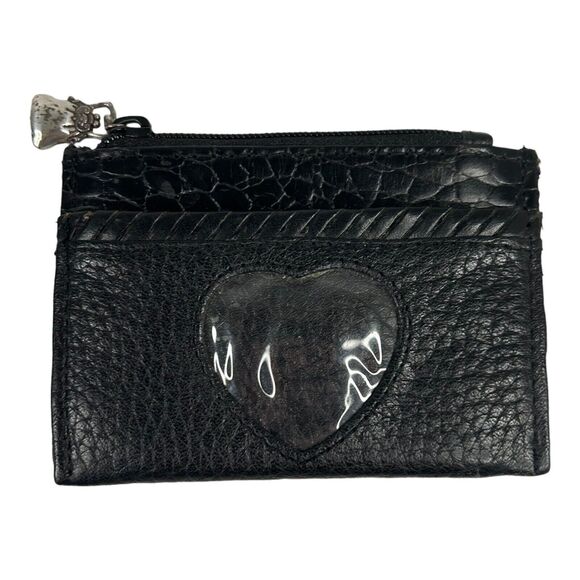 Brighton Black Leather Heart ID Coin Change Purse Credit Card Zip Top - Picture 1 of 9